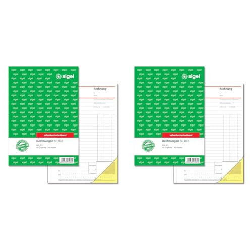 SIGEL SD031 Rechnungen, A5, 2x40 Blatt, selbstdurchschreibend, 1 Stück (Packung mit 2) von Sigel