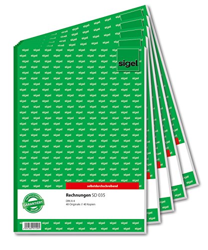 SIGEL SD035/5 Rechnungen, A4, 2x40 Blatt, selbstdurchschreibend, 5er Pack SIGEL SD035/5 Rechnungen, A4, 2x40 Blatt, selbstdurchschreibend, 5er Pack von Sigel