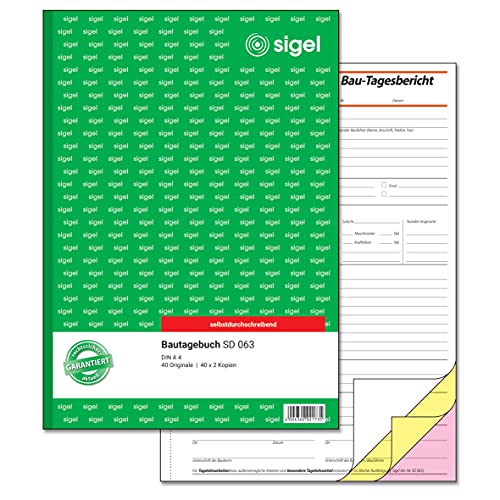 SIGEL SD063 Bautagebuch A4, 3x40 Blatt, selbstdurchschreibend, mikroperforiert, mit Abheftlochung von Sigel