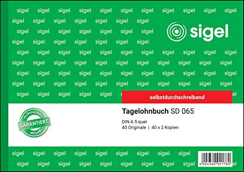 SIGEL SD065/5 Tagelohnbuch A5 quer, 3x40 Blatt, selbstdurchschreibend, 5 Stück, mikroperforiert, mit Abheftlochung von Sigel