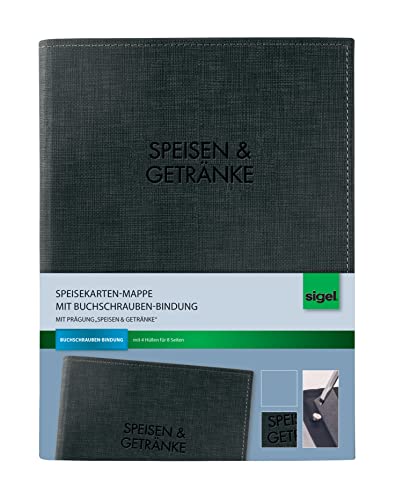 SIGEL SM136 Speisekarten-Mappe mit Buchschrauben-Bindung für A5, schwarz mit edler Leinenstruktur, strapazierfähig und leicht abwischbar von Sigel