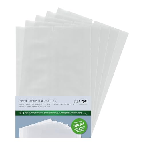 SIGEL SM182/5 Doppel-Transparenthüllen für Getränkemappen im Barformat 1/2 A4, mit Gummibindung, 5er Pack á 10 Stück, strapazierfähig und leicht abwischbar von Sigel