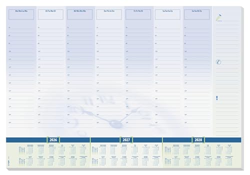 SIGEL Schreibtischunterlage aus Papier, Wochenplaner mit Stundenraster und 3-Jahres-Kalender, A2 (59, 5 x 41 cm), blau und weiß, 30 Blatt H6350 von Sigel