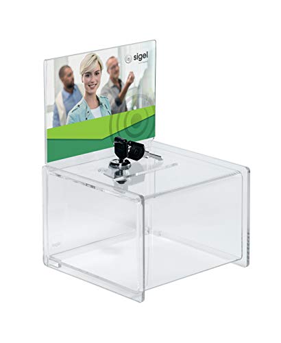 SIGEL VA151 abschließbare Spendenbox / Losbox, aus hochwertigem und besonders stabilem Acryl, 15 x 15 x 21,2 cm, mit Einstecktafel für A6 quer von Sigel