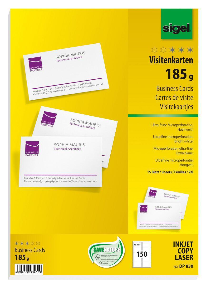 SIGEL Visitenkarten 185 g/m² matt hochweiß SIGEL Visitenkarten 185 g/m² matt hochweiß von Sigel