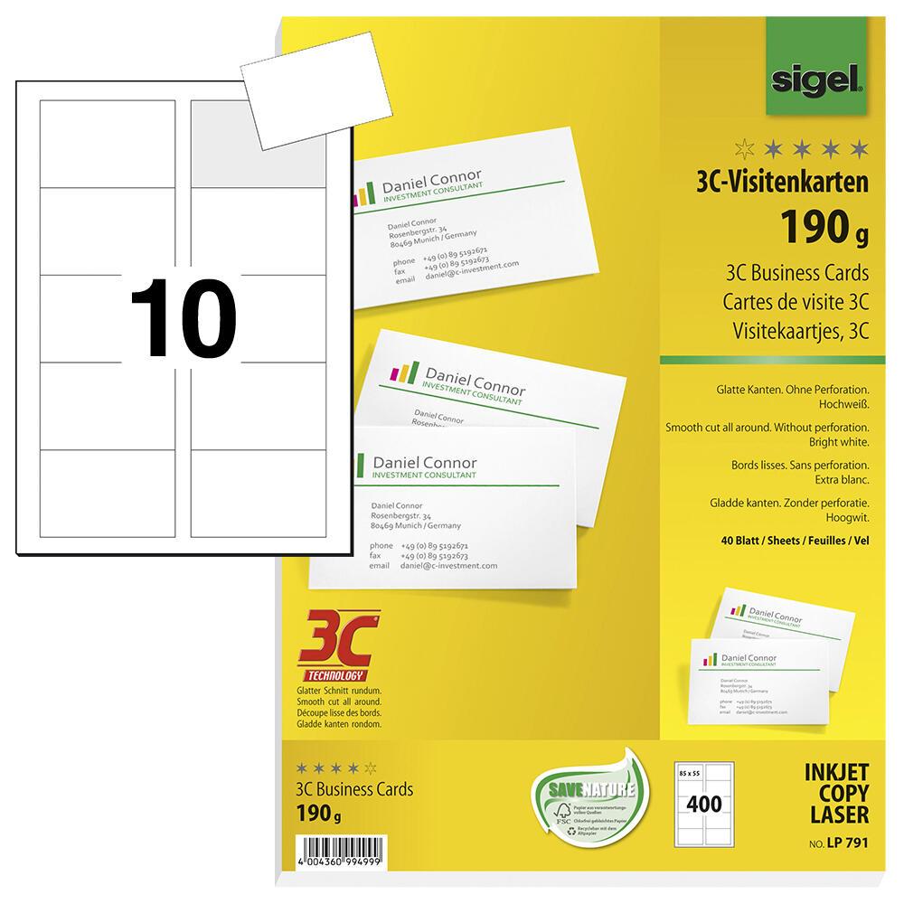 SIGEL Visitenkarten Visitenkarten weiß, 400St. LP791 190 g/m² matt weiß von Sigel