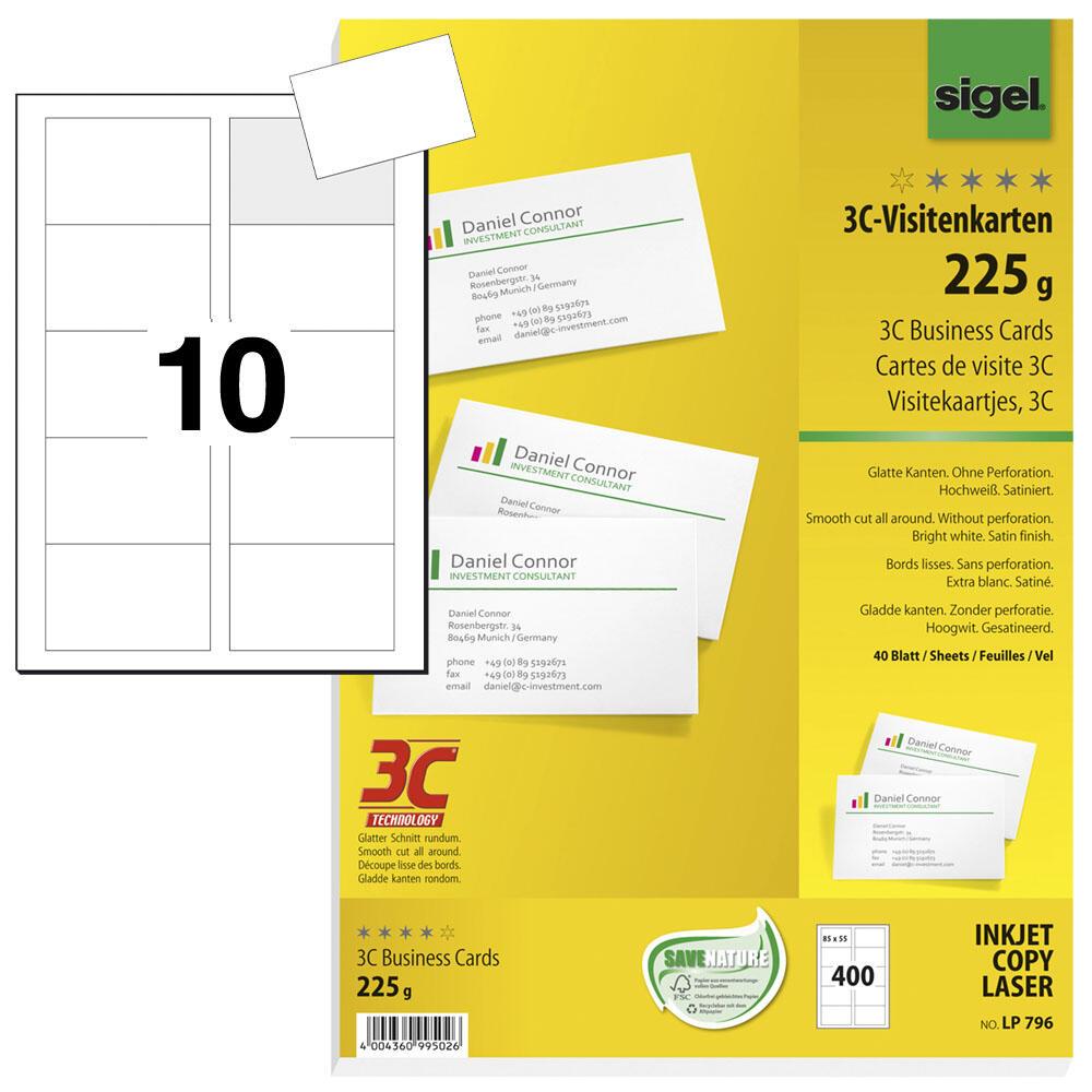 SIGEL Visitenkarten 225 g/m² satiniert hochweiß SIGEL Visitenkarten 225 g/m² satiniert hochweiß von Sigel