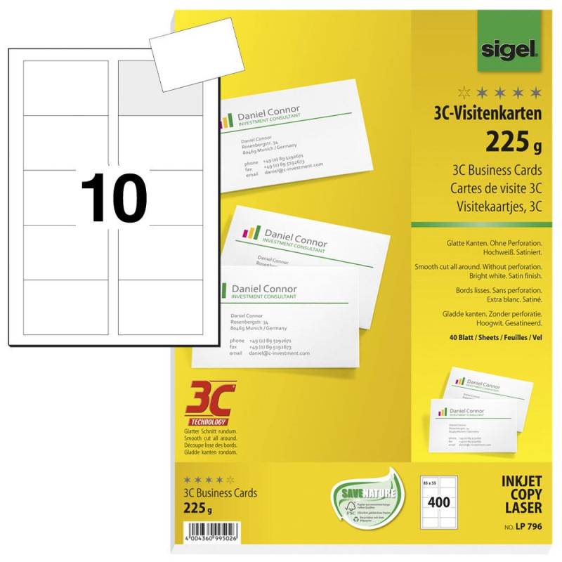 SIGEL Visitenkarten 225 g/m² satiniert hochweiß von Sigel