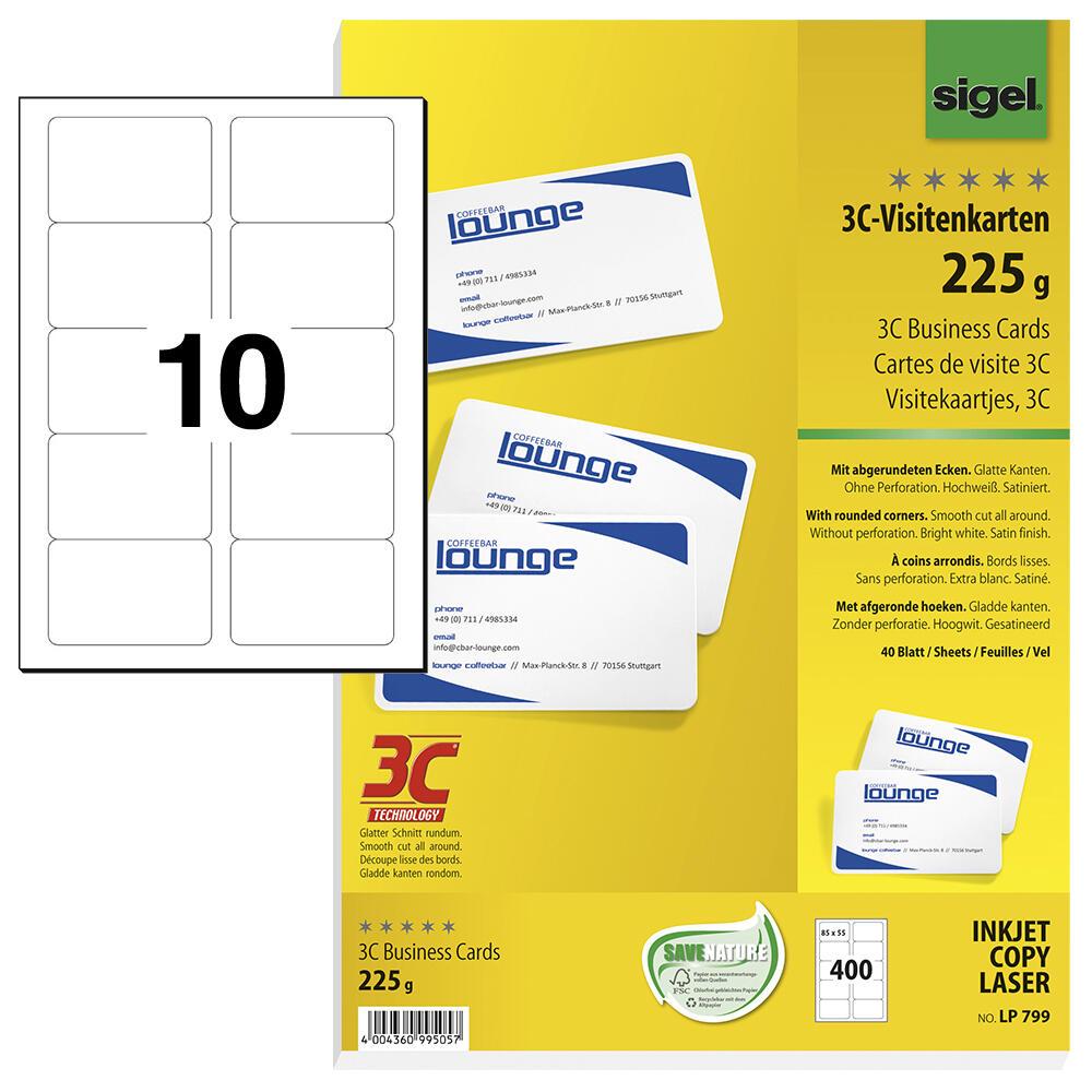 SIGEL Visitenkarten Visitenkarten weiß, 400St. LP799 225 g/m² satiniert weiß von Sigel