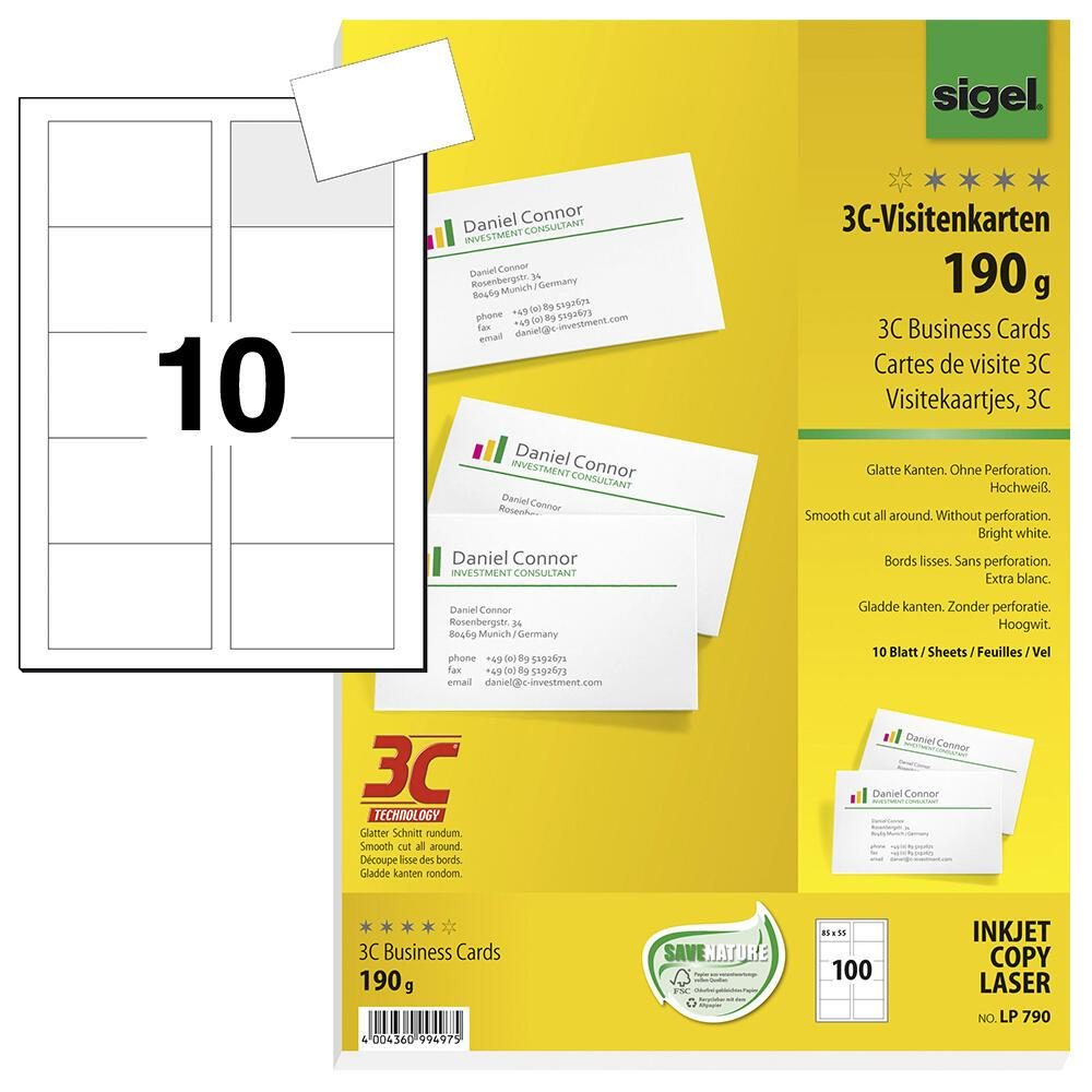 SIGEL Visitenkarten 190 g/m² matt hochweiß SIGEL Visitenkarten 190 g/m² matt hochweiß von Sigel