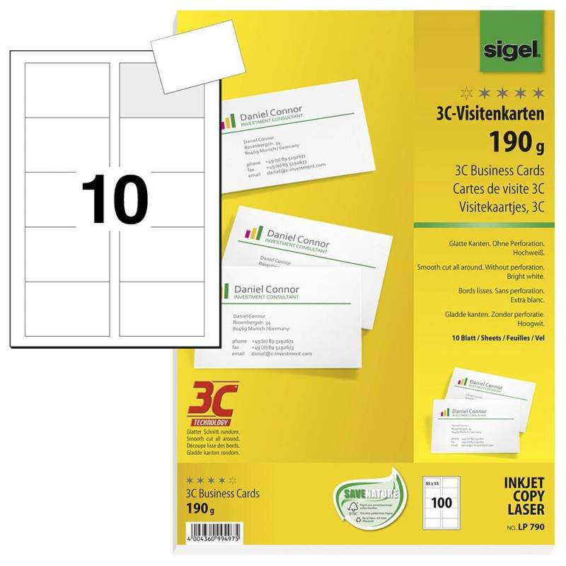 SIGEL Visitenkarten 190 g/m² matt hochweiß von Sigel
