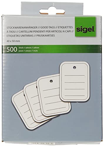 SIGEL ZB350 Warenanhänger weiß liniert, gelocht, 40x50 mm, 500 Stück von Sigel