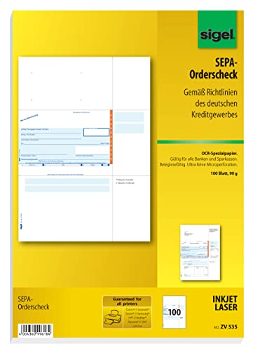 SIGEL ZV535 SEPA-Orderscheck, A4, 100 Blatt von Sigel