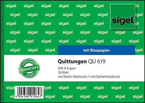 Sigel© Quittungen, mit Sicherheitsdruck, A6 q, 50 Blatt, 50 Blatt von Sigel