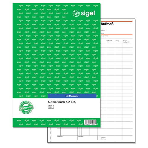 Sigel AM415 Aufmaßbuch, mit Blaupapier, DIN A4, 50 Blatt von Sigel