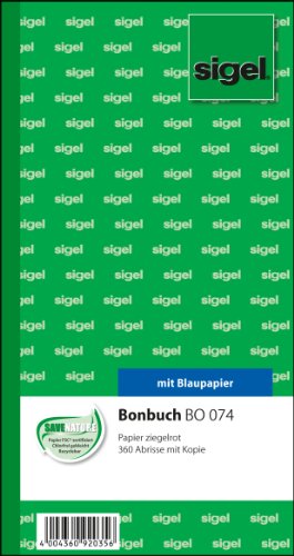 Sigel BO074 Bonbuch, 360 Abrisse, ziegelrot, 10,5x20 cm, 2x60 Blatt von Sigel