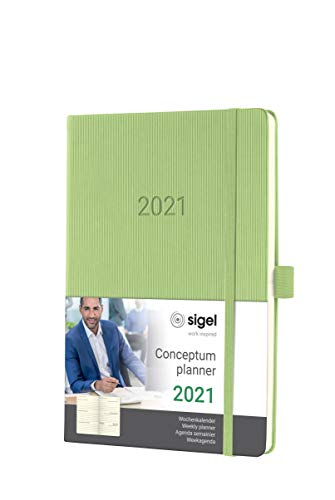 Sigel C2168 Terminplaner Wochenkalender 2021, ca. A5, Hardcover, hellgrün, mit vielen Extras, Conceptum - weitere Modelle von Sigel