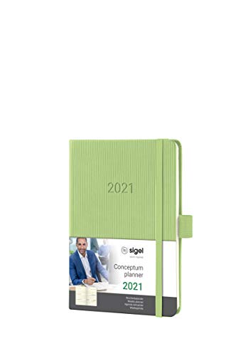 Sigel C2169 Terminplaner Wochenkalender 2021, ca. A6, Hardcover, hellgrün, mit vielen Extras, Conceptum - weitere Modelle von Sigel