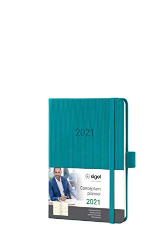 Sigel C2171 Terminplaner Wochenkalender 2021, ca. A6, Hardcover, mittelblau, mit vielen Extras, Conceptum - weitere Modelle von Sigel
