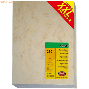 Sigel Designpapier Marmor A4 90g/qm VE=250 Blatt beige von Sigel