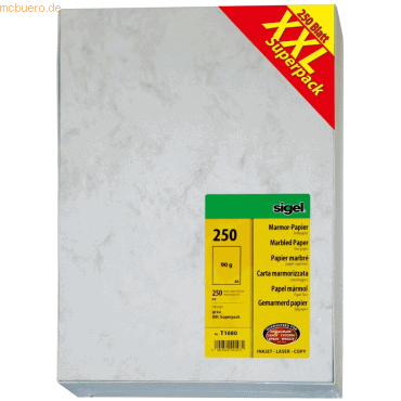 Sigel Designpapier Marmor A4 90g/qm VE=250 Blatt grau von Sigel