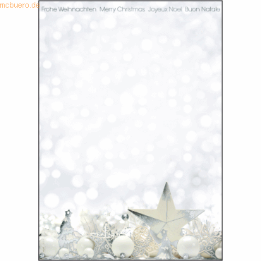 Sigel Designpapier Weihnachten White Stars Silberprägung A4 90g/qm Pap von Sigel
