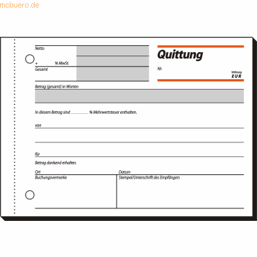 Sigel Formularbuch Quittung A6 quer VE=50 Blatt von Sigel