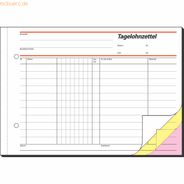 Sigel Formularbuch Tagelohnbuch A5 quer selbstdurchschreibend VE=3x40 von Sigel