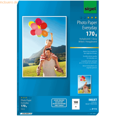 Sigel Fotopapier Everyday plus A4 170g/qm VE=100 Blatt glossy Sigel Fotopapier Everyday plus A4 170g/qm VE=100 Blatt glossy von Sigel
