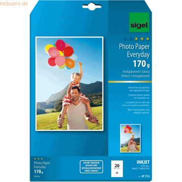 Sigel Fotopapier Everyday plus A4 170g/qm VE=20 Blatt glossy Sigel Fotopapier Everyday plus A4 170g/qm VE=20 Blatt glossy von Sigel