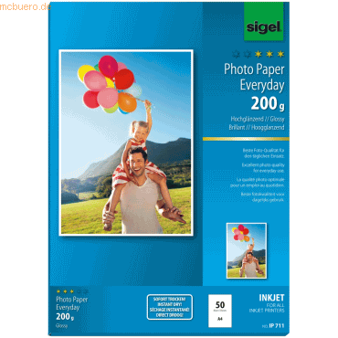 Sigel Fotopapier Inkjet Everyday Plus A4 200g/qm weiß glänzend VE=50 B Sigel Fotopapier Inkjet Everyday Plus A4 200g/qm weiß glänzend VE=50 B von Sigel