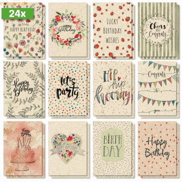 Sigel Geburtstags-Postkarten-Set A6 240g Happy Grassy Birthday 24 Stüc Sigel Geburtstags-Postkarten-Set A6 240g Happy Grassy Birthday 24 Stüc von Sigel