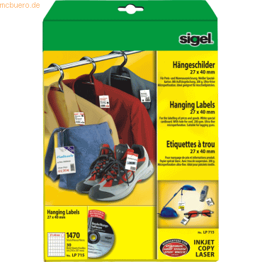 Sigel Hängeschilder für Preisauszeichnung 27x40mm VE=1470 Stück Sigel Hängeschilder für Preisauszeichnung 27x40mm VE=1470 Stück von Sigel
