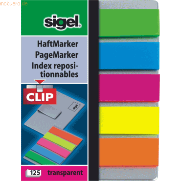 Sigel Haftmarker Film mit Clip 52x82mm 77g/qm mini 5 Farben auf Karte von Sigel