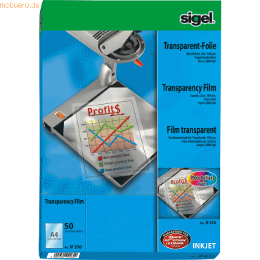 Sigel InkJet-Folie transparent A4 100qm klar stapelverarbeitbar VE=50 Sigel InkJet-Folie transparent A4 100qm klar stapelverarbeitbar VE=50 von Sigel