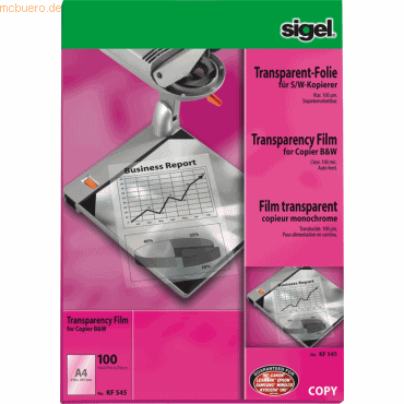Sigel S/W-Kopier-Folie transparent A4 100qm klar stapelverarbeitbar VE von Sigel