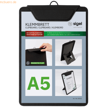 Sigel Speisekarten-Klemmbrett für DIN A5 Kunststoff schwarz Sigel Speisekarten-Klemmbrett für DIN A5 Kunststoff schwarz von Sigel