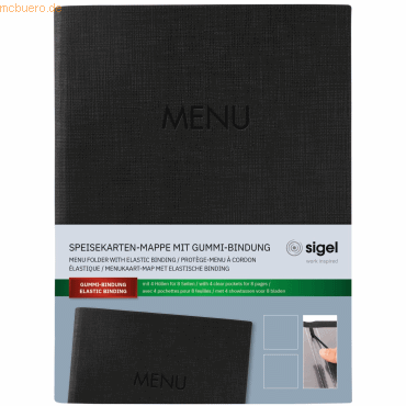 Sigel Speisekarten-Mappe Gummi-Bindung A5 Blindprägung MENU schwarz Sigel Speisekarten-Mappe Gummi-Bindung A5 Blindprägung MENU schwarz von Sigel