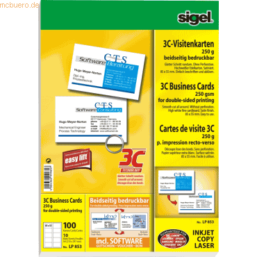 Sigel Visitenkarten 3C beidseitig bedruckbar Ink/Laser/Copy 250g/qm ho von Sigel