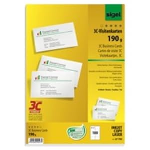 Visitenkarten Sigel 3C LP790, 85 x 55mm, 190g, weiß, glatte Kanten, 100 Stück Visitenkarten Sigel 3C LP790, 85 x 55mm, 190g, weiß, glatte Kanten, 100 Stück von Sigel