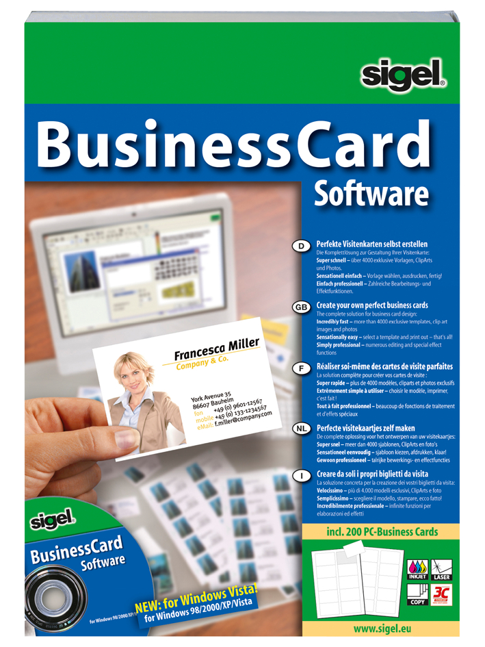 sigel BusinessCard Gestaltungssoftware, für Visitenkarten von Sigel