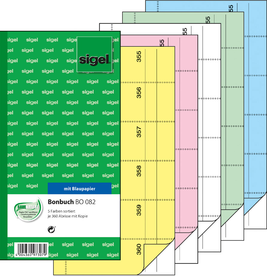 sigel Formularbuch , Bonbuch, , 105 x 200 mm, farbig sortiert von Sigel