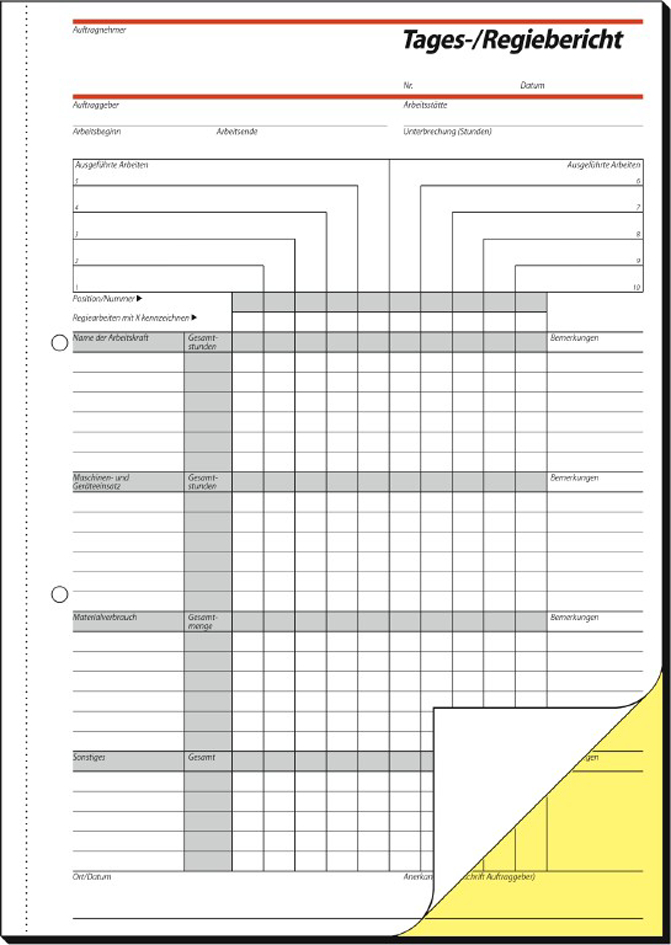 sigel Formularbuch , Tages-/Regiebericht, , A4, 2 x 40 Blatt von Sigel