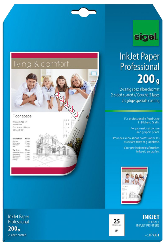 sigel Inkjet-Papier, DIN A4, 200 g/qm, hochweiß, matt von Sigel