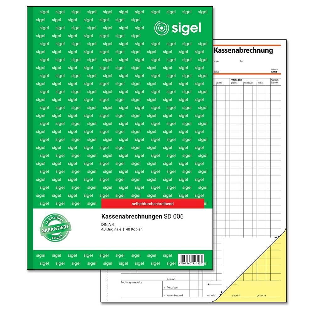 sigel Kassenabrechnung Formularbuch SD006 - 2 x 40 Blatt von Sigel