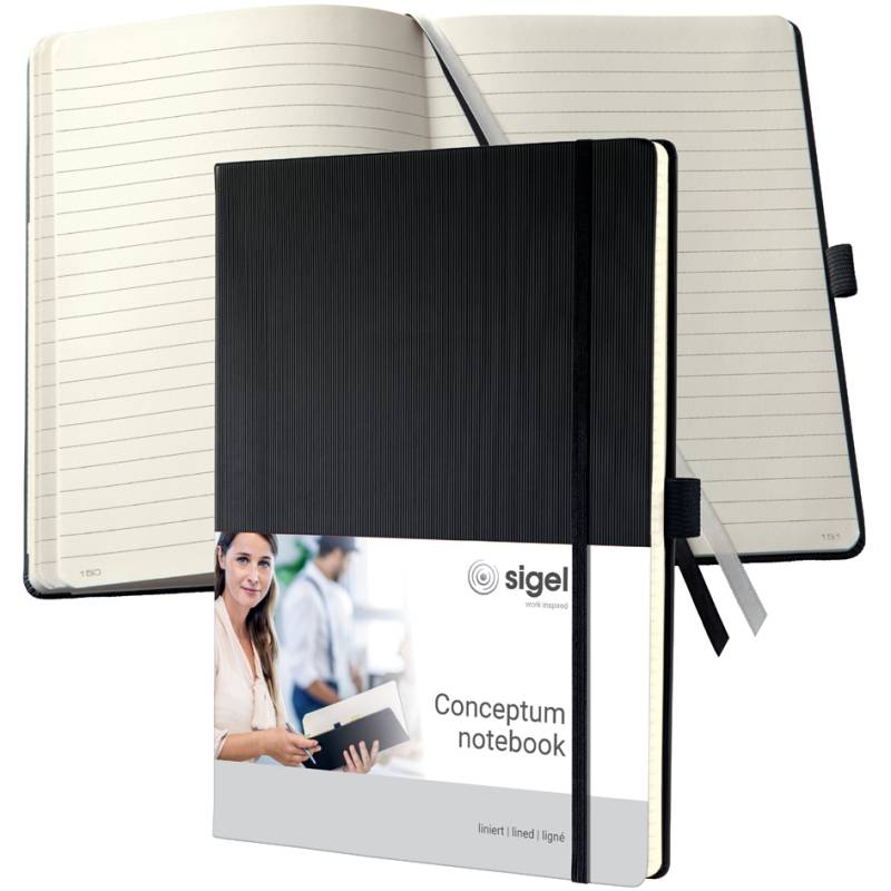sigel Notizbuch Conceptum, DIN A4+, liniert, schwarz von Sigel