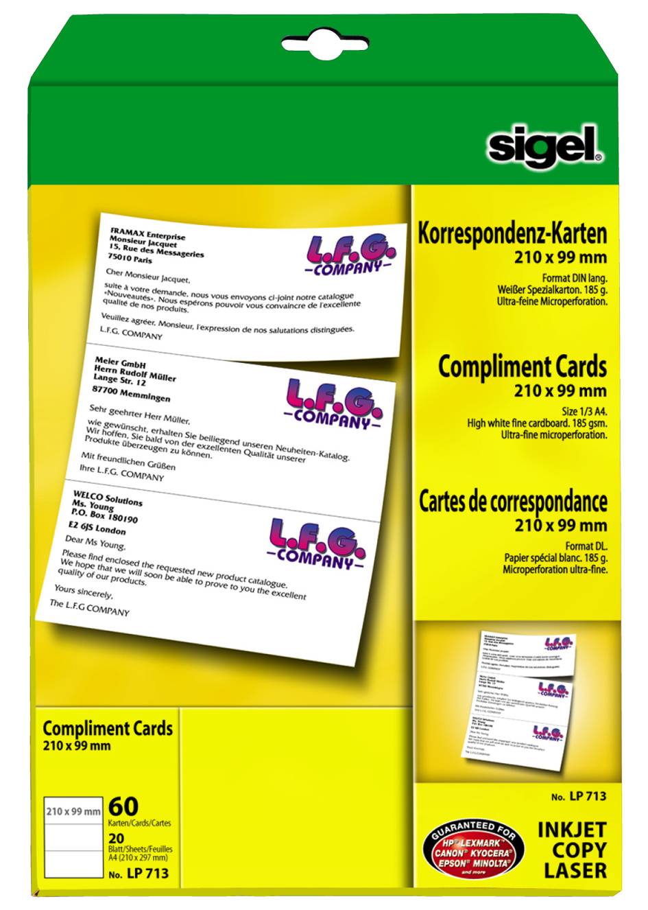 sigel PC-Korrespondenz-Karten, DIN lang, weiß, 185 g/qm, MP von Sigel