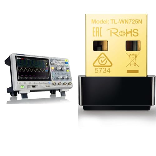 Siglent SDS1104X-E Digitales Oszilloskop, 100 MHz, 4 Kanäle, Standard-Decoder. & TP-Link TL-WN725N Nano USB WLAN Stick Adapter (bis zu 150Mbit/s, Nano Größe, Soft AP) schwarz von Siglent