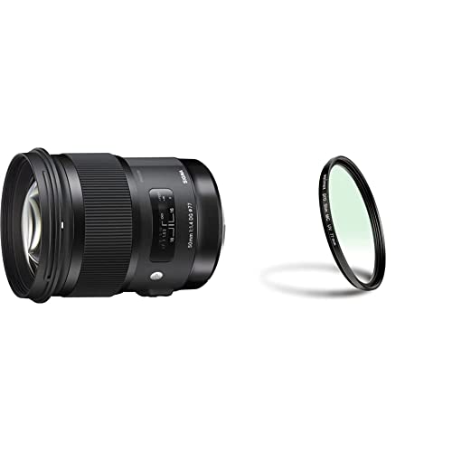 Sigma 311306 50mm F1,4 DG HSM Art Objektiv (77mm Filtergewinde) für Nikon Objektivbajonett & Walimex Pro UV-Filter Slim MC 77 mm (inkl. Schutzhülle) von Sigma