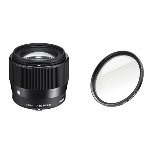 Sigma 351965 56mm F1,4 DC DN Contemporary Objektiv(55mmFiltergewinde) fürSony-EObjektivbajonett & Walimex Pro UV-Filter Slim MC 55 mm (inkl. Schutzhülle) von Sigma